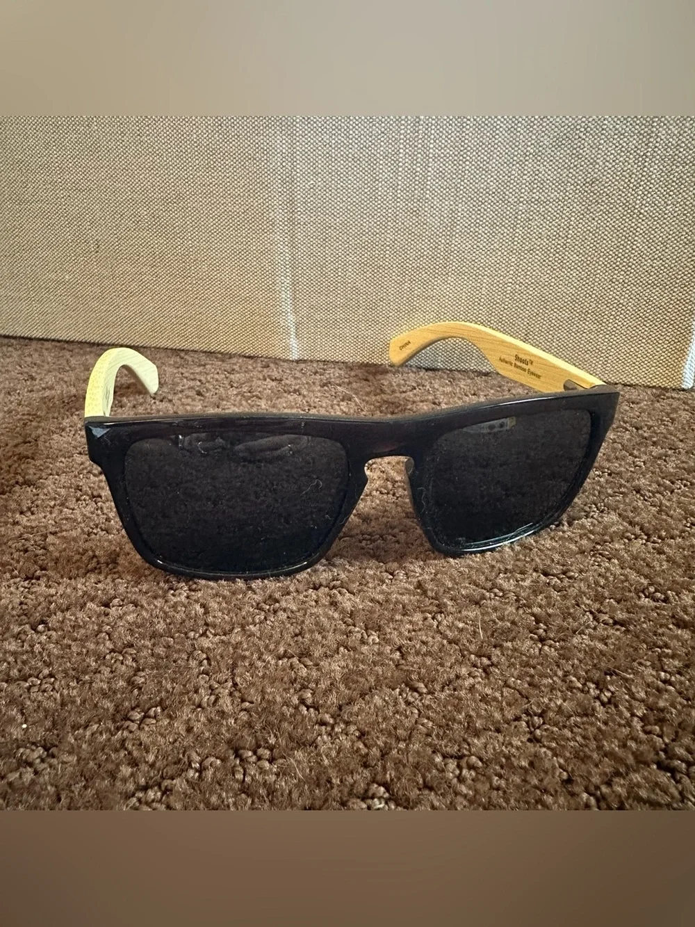 Pugs Gear Men Square Sunglasses Polarized Black Frame Bamboo